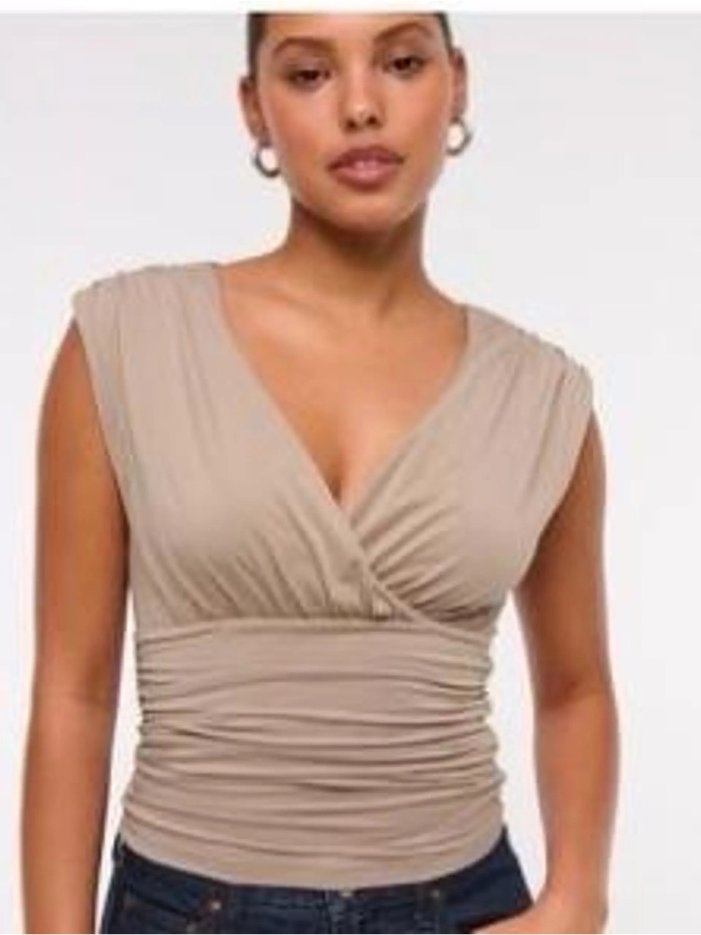Abercrombie & Fitch Crossover Ruched Top Tan | Medium